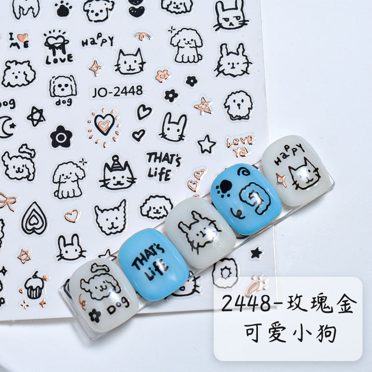 Wholesale New style nail stickers sweet cool kitten online celebrity same style Cute graffiti style kitten curly dog rabbit nail art